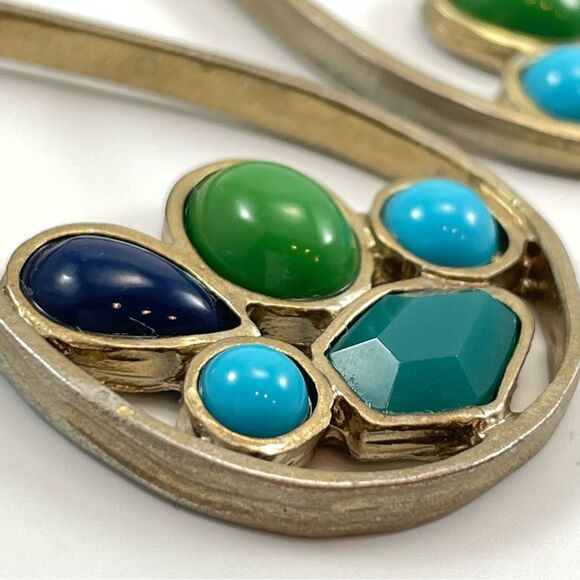 Vintage Chico's Blue Green Open Teardrop Earrings Chico's Big Drop Blue Green - Picture 4 of 7